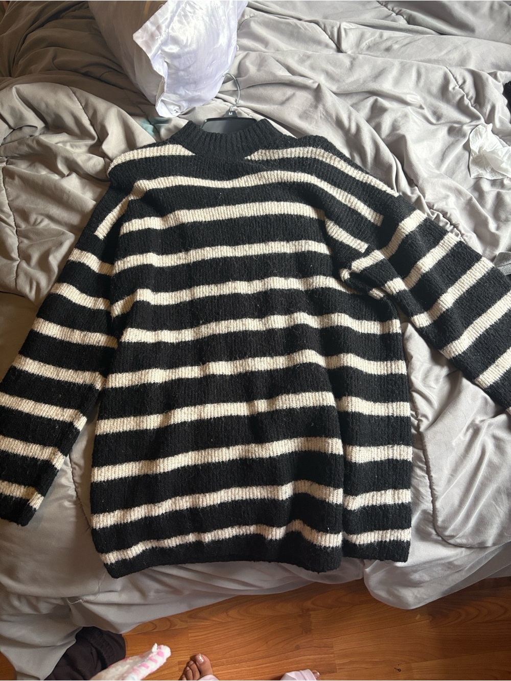 H&M Black and Cream Striped Turtleneck Sweater